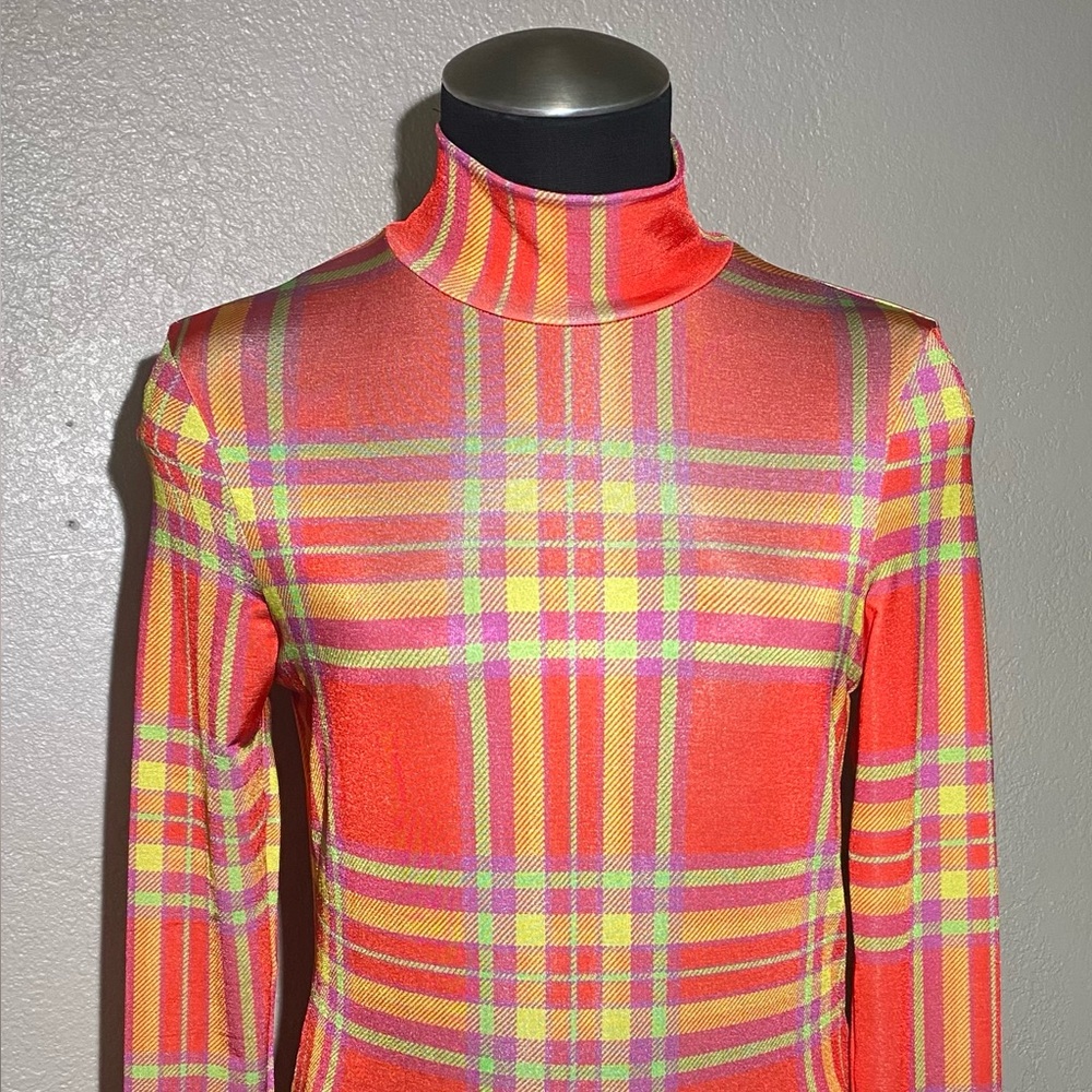 Topshop Vibrant Plaid Long Sleeve Top - Orange and Yellow